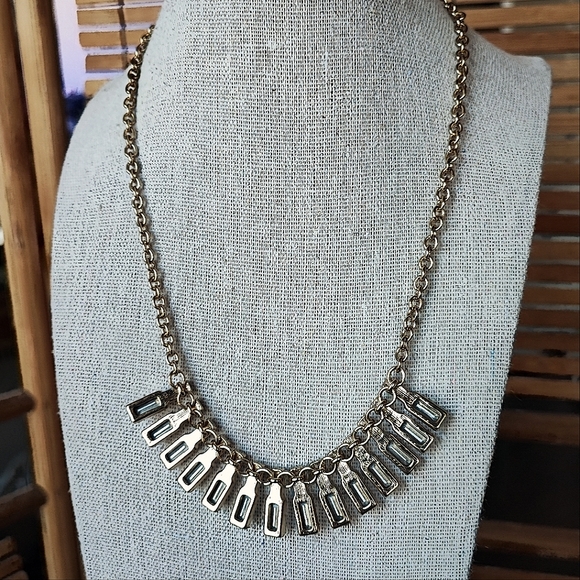 Crystal Clear Fat Baguette Mirror Finish Rhinestone Gold Tone Hardware Necklace - Picture 2 of 10